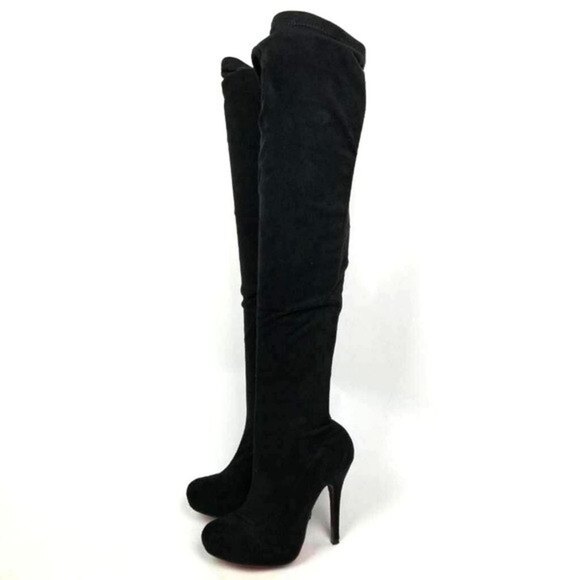 Ami Club Wear Louis Knee High Heel Tall Boots Black Size 6 Red Sole - Picture 2 of 9